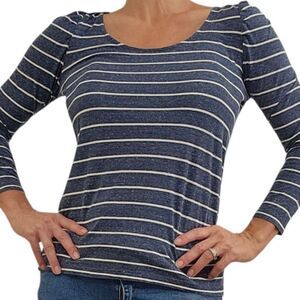 LOFT Blue Gray White Stripe Knit Nautical Stretch Top Size Womens XS / SMALL